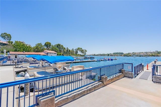 view of patio featuring a water view