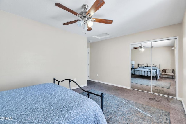 17717 Bangor Ave, Hesperia, CA 92345 - carpeted bedroom with baseboards, ceiling fan, and a closet