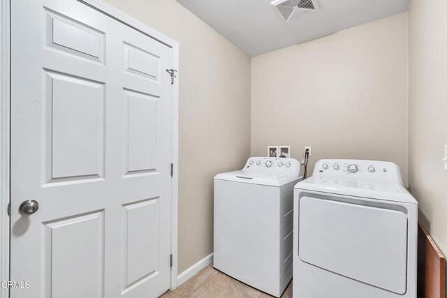 17717 Bangor Ave, Hesperia, CA 92345 - washroom featuring washer and clothes dryer, light tile patterned floors, and baseboards