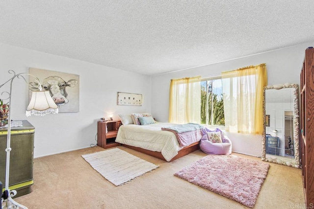 bedroom featuring carpet and a textured ceiling