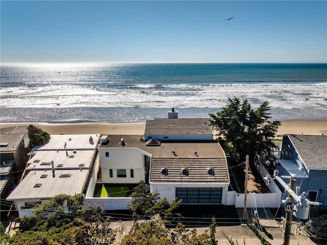 aerial view featuring a beach view and a water view