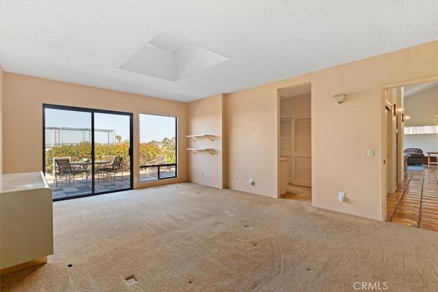 carpeted empty room featuring a textured ceiling