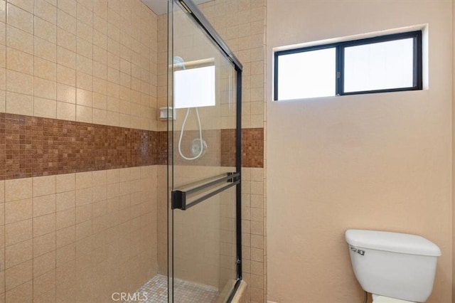 full bathroom featuring toilet and a stall shower