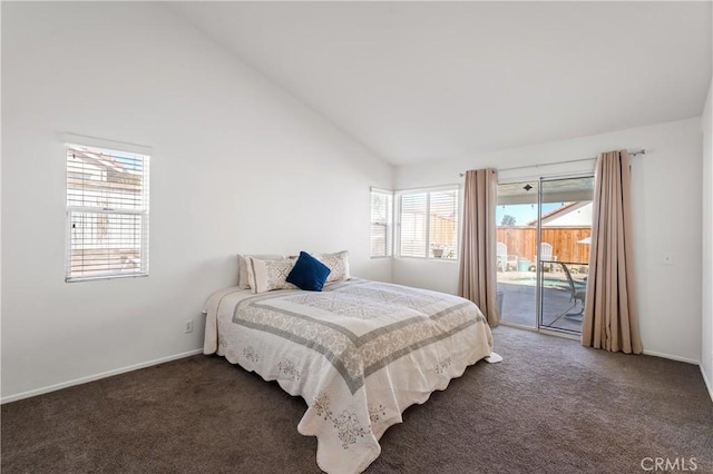 19390 Okeechobee Ln, Lake Elsinore, CA 92530 - carpeted bedroom with access to outside, lofted ceiling, and baseboards