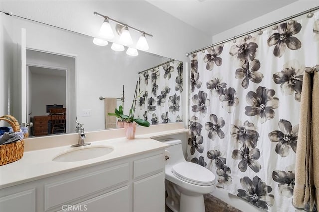 19390 Okeechobee Ln, Lake Elsinore, CA 92530 - full bathroom with toilet, vanity, and a shower with shower curtain
