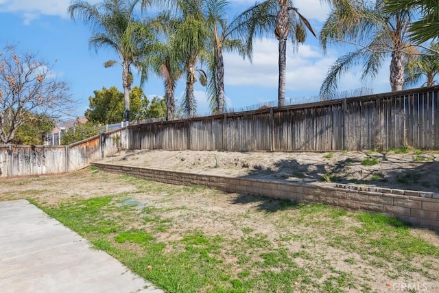 view of yard with a fenced backyard