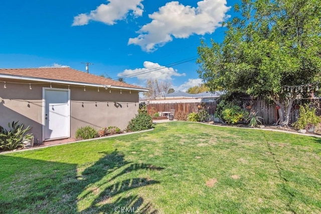 view of yard with a fenced backyard