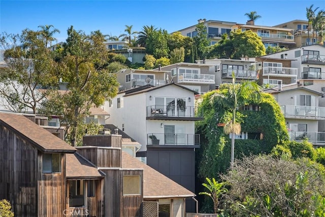 back of property featuring a residential view