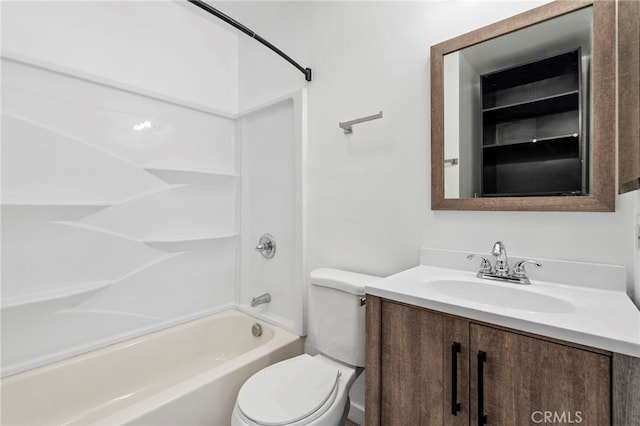 bathroom with vanity, bathtub / shower combination, and toilet