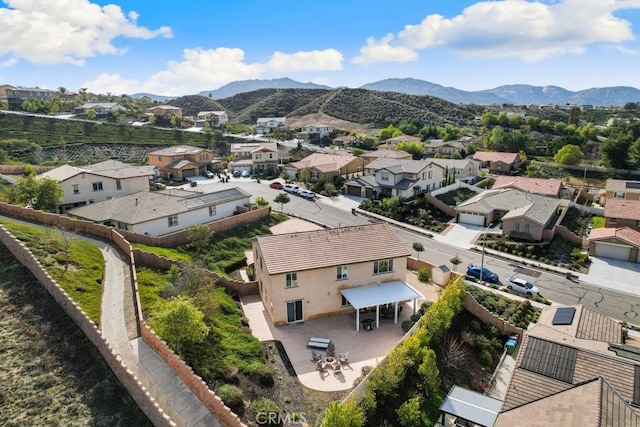 aerial view featuring a residential view and a mountain view