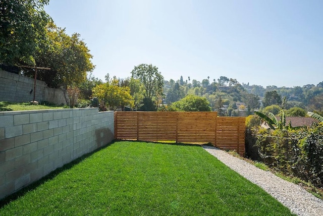 view of yard with a fenced backyard