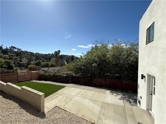 view of yard featuring a patio area and a fenced backyard