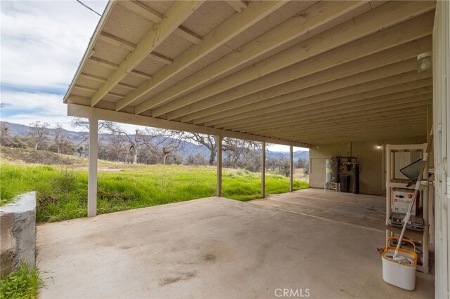 view of patio with a mountain view