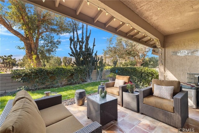 view of patio / terrace featuring a fenced backyard and outdoor lounge area