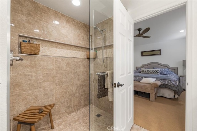 full bath featuring recessed lighting, a walk in shower, and ensuite bathroom