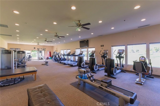 workout area featuring visible vents and recessed lighting