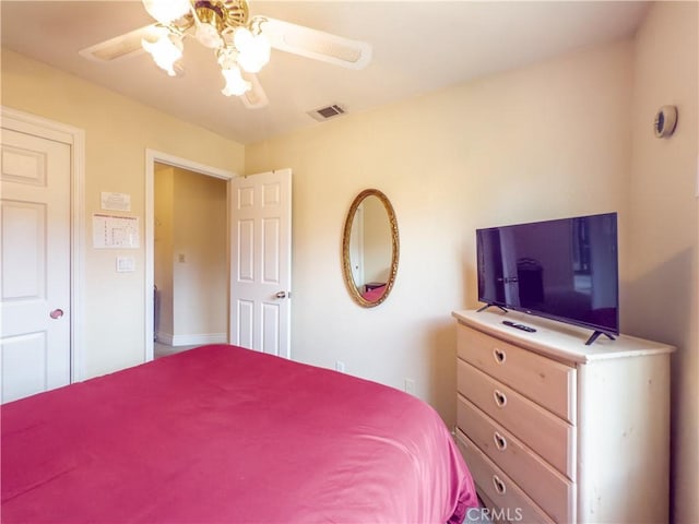 bedroom featuring visible vents and a ceiling fan