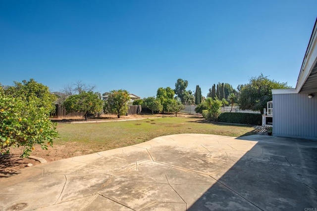 view of yard with a patio area and a fenced backyard