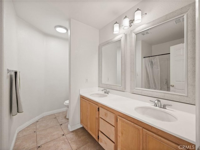 bathroom with tile patterned flooring, visible vents, a sink, and toilet