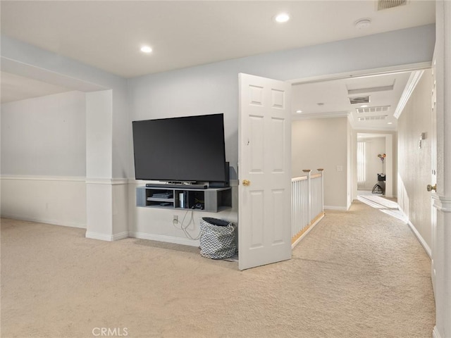 30514 Sorrento Pl, Castaic, CA 91384 - unfurnished living room featuring carpet, recessed lighting, and ornamental molding