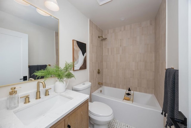 full bath with shower / washtub combination, vanity, and toilet