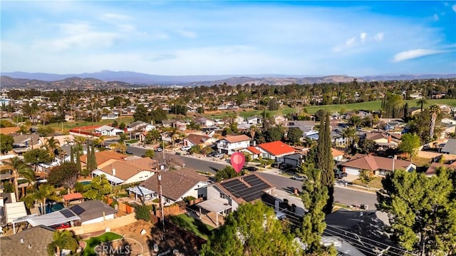 aerial view featuring a residential view and a mountain view