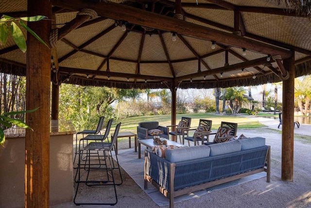 view of patio / terrace featuring a gazebo and outdoor lounge area