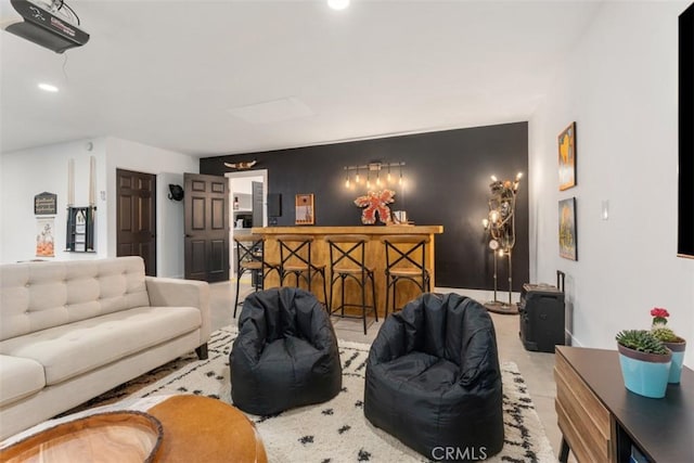 living room featuring light colored carpet