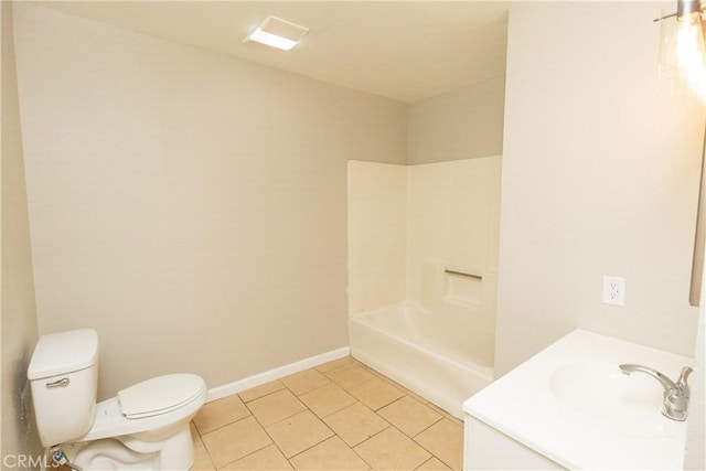 bathroom featuring vanity, tile patterned flooring, toilet, and baseboards