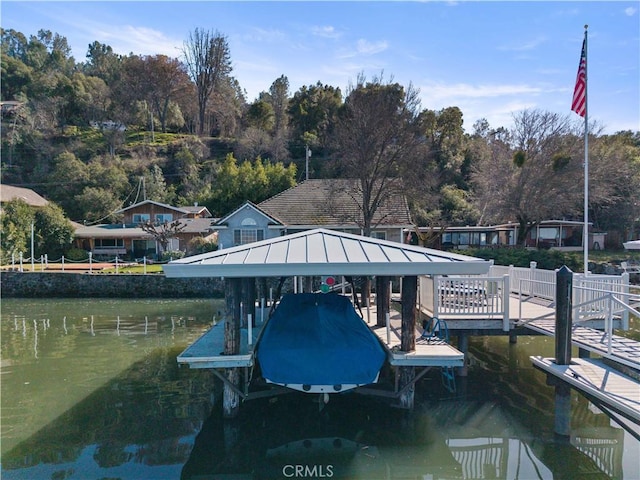 dock area featuring a water view