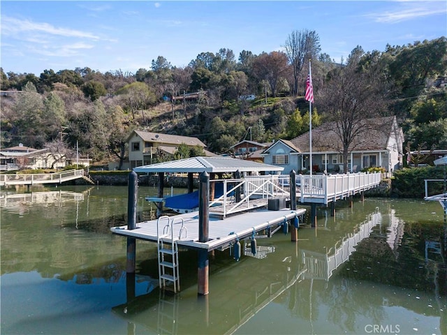 dock area with a water view