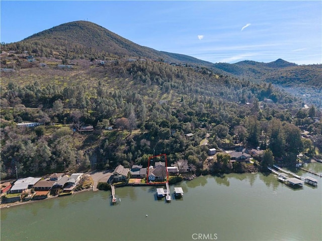 birds eye view of property featuring a water and mountain view