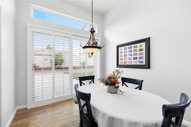 dining room featuring wood finished floors and baseboards