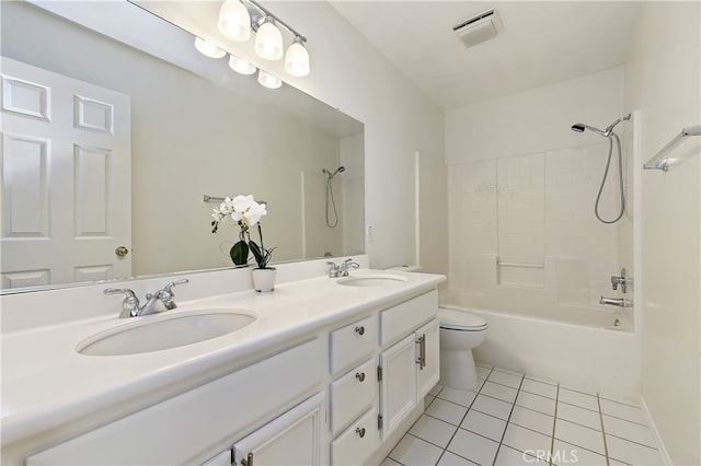 full bathroom featuring toilet, tile patterned flooring, visible vents, and a sink