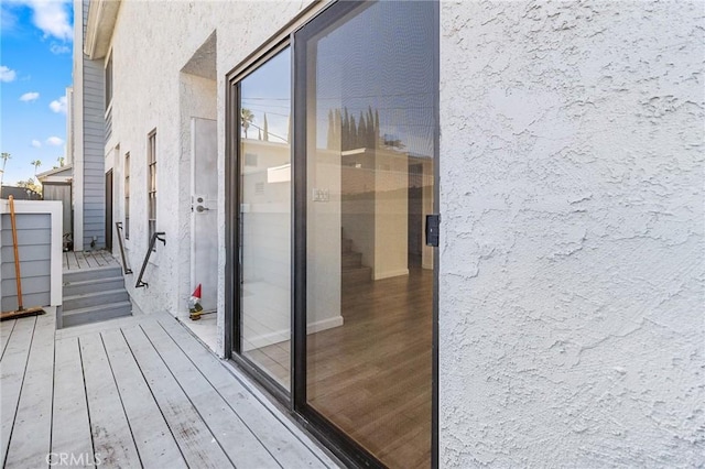 view of wooden balcony featuring a deck