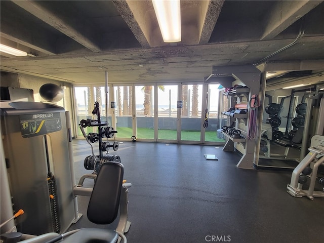 gym with floor to ceiling windows