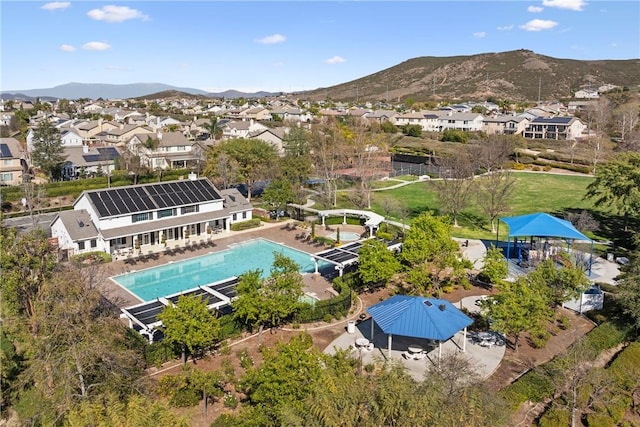 aerial view with a residential view and a mountain view