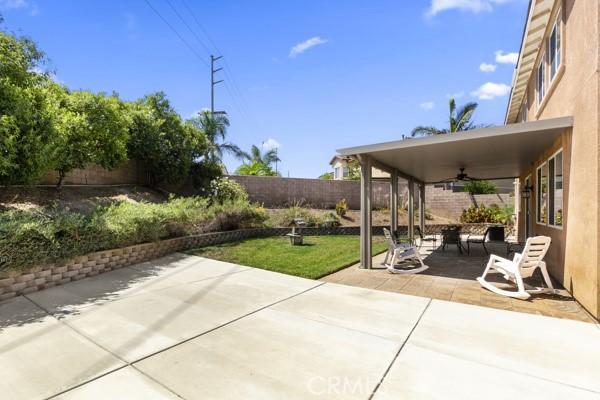 view of patio / terrace featuring ceiling fan and a fenced backyard