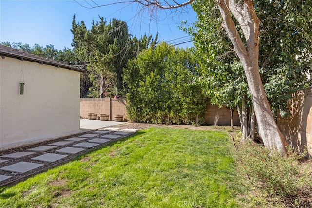 view of yard with a fenced backyard