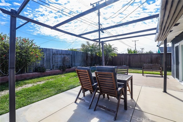 view of patio featuring a fenced backyard and outdoor dining space