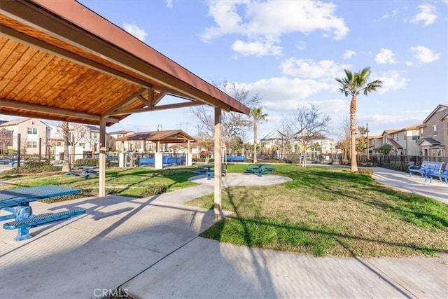 view of community featuring a residential view and a lawn