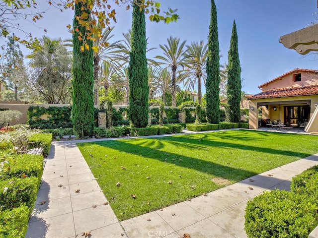 view of yard featuring a patio and fence