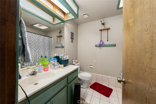 full bath with visible vents, baseboards, toilet, tile patterned flooring, and vanity