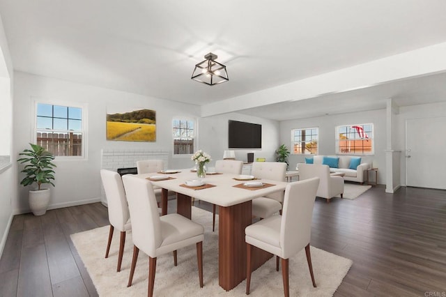 dining area featuring a healthy amount of sunlight, baseboards, and wood finished floors