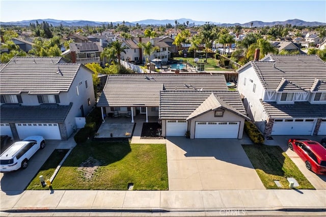 aerial view with a residential view and a mountain view