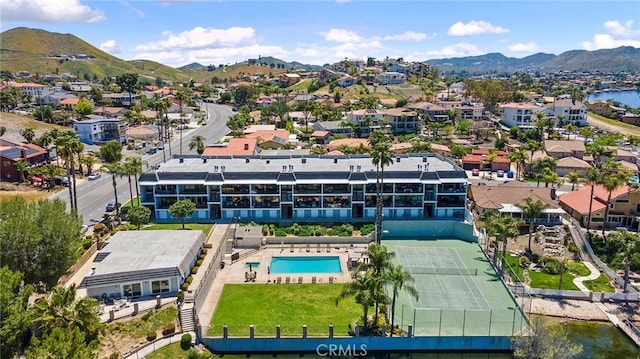 aerial view featuring a residential view and a mountain view