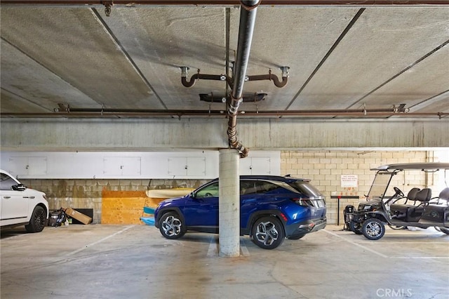 parking deck with concrete block wall