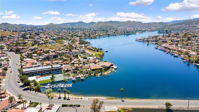 aerial view with a water and mountain view