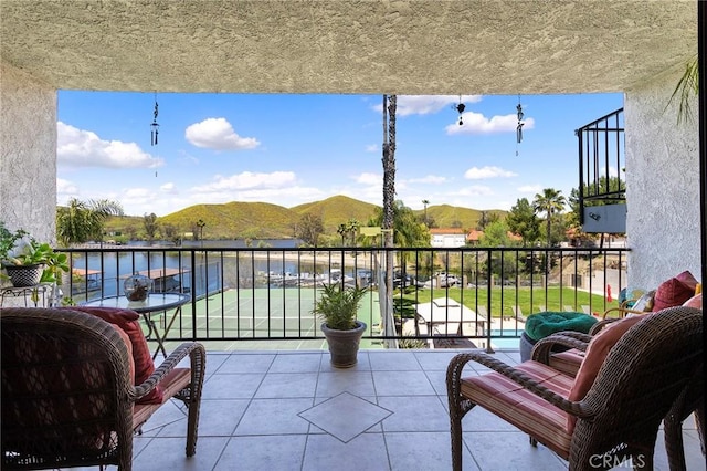 balcony with a mountain view