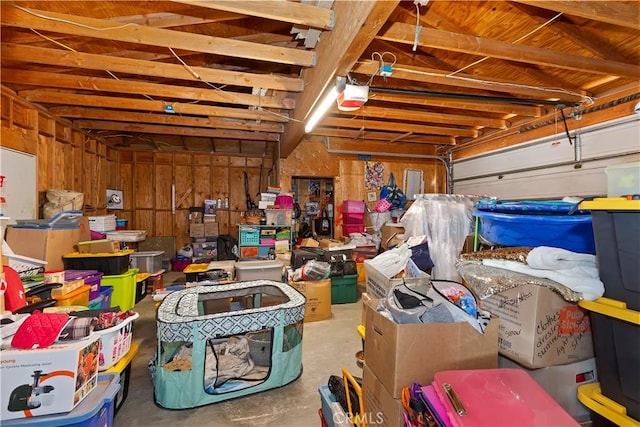 garage with a garage door opener